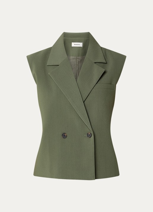 Modström Gale double-breasted gilet  - voorkant 2 olijfgroen
