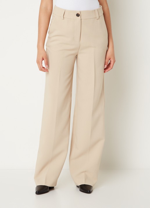 Modström Gale high waist straight fit pantalon met steekzakken en persplooi