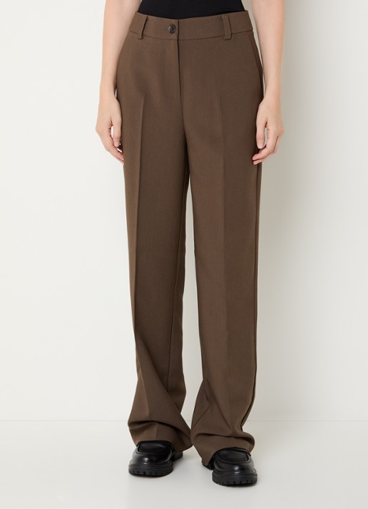 Modström Gale high waist straight fit pantalon met steekzakken en persplooi
