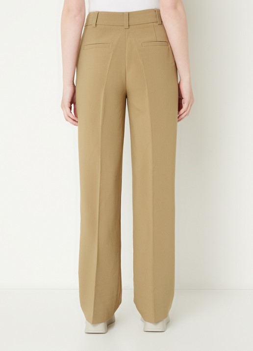 Modström Gale high waist straight fit pantalon met steekzakken en persplooi - achterkant 4 zand