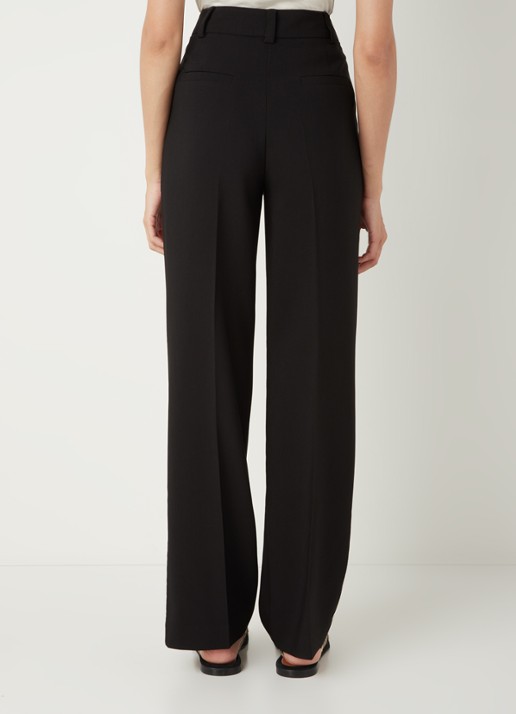 Modström Gale high waist straight fit pantalon met steekzakken en persplooi - achterkant zwart