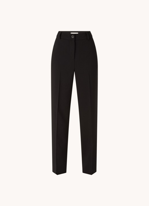 Modström Gale high waist straight fit pantalon met steekzakken en persplooi - voorkant 3 zwart