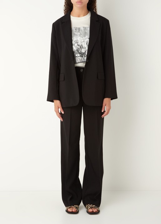 Modström Gale high waist straight fit pantalon met steekzakken en persplooi - voorkant 4 zwart