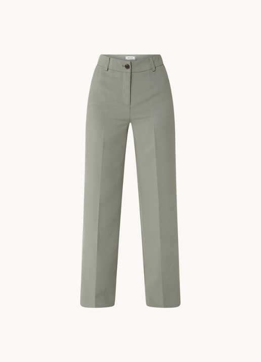 Modström Gale high waist straight fit pantalon met steekzakken en persplooi - voorkant 2 olijfgroen