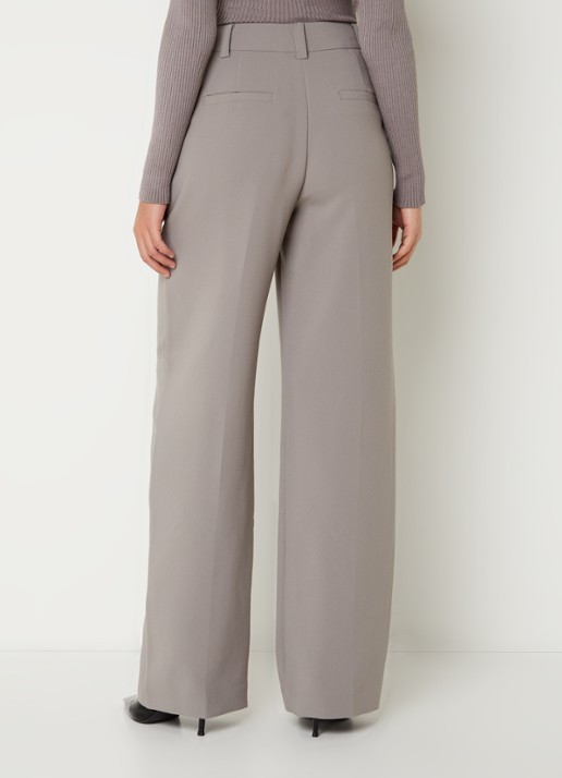 Modström Gale high waist straight fit pantalon met steekzakken en persplooi - achterkant 4 grijs