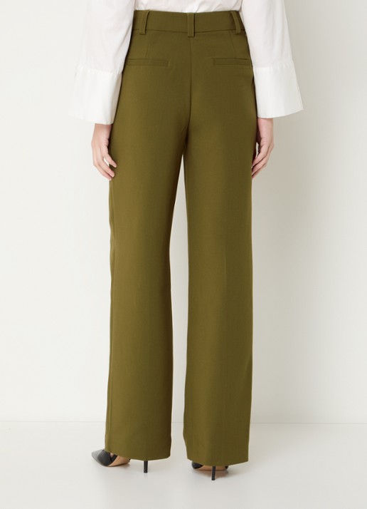 Modström Gale high waist straight fit pantalon met steekzakken en persplooi - achterkant mosgroen