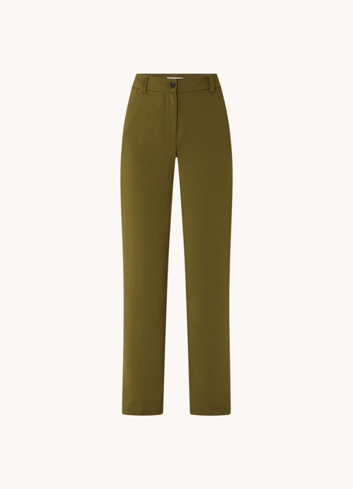 Modström Gale high waist straight fit pantalon met steekzakken en persplooi - voorkant 2 mosgroen
