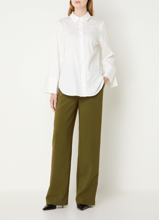 Modström Gale high waist straight fit pantalon met steekzakken en persplooi - voorkant 3 mosgroen