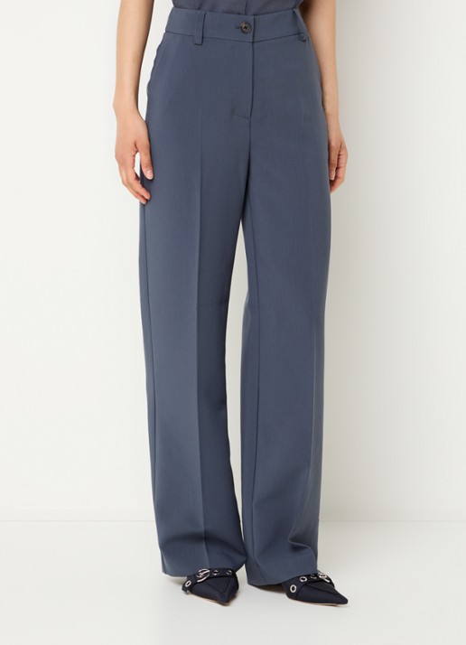 Modström Gale high waist straight fit pantalon met steekzakken en persplooi - detail 3 staalblauw