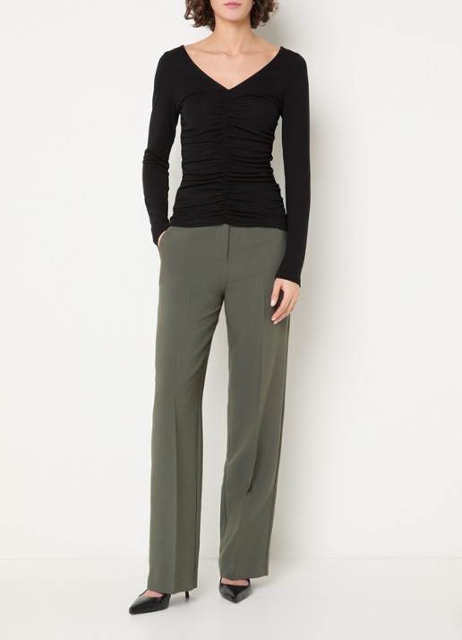 Modström Gale high waist straight fit pantalon met steekzakken en persplooi - voorkant 4 bronsgroen