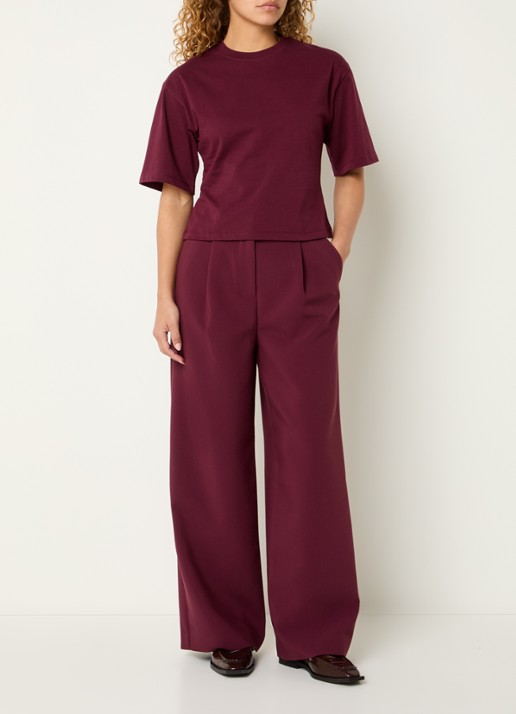 Modström Gale high waist straight fit pantalon met steekzakken en persplooi - voorkant 3 donkerrood