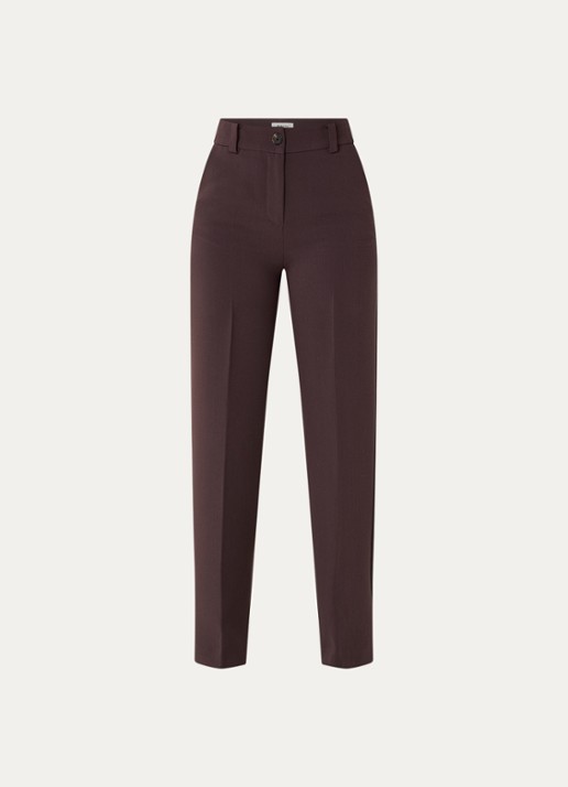 Modström Gale high waist straight fit pantalon met steekzakken en persplooi - voorkant 3 donkerbruin