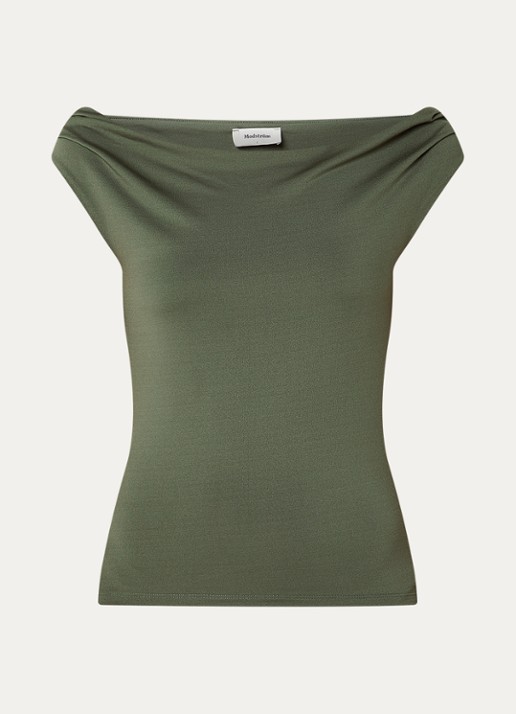 Modström Hima off shoulder top - voorkant olijfgroen