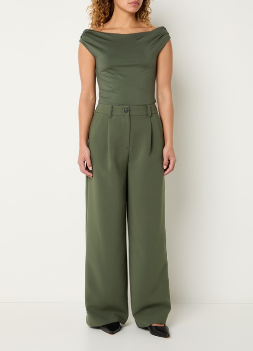 Modström Hima off shoulder top - voorkant 2 olijfgroen