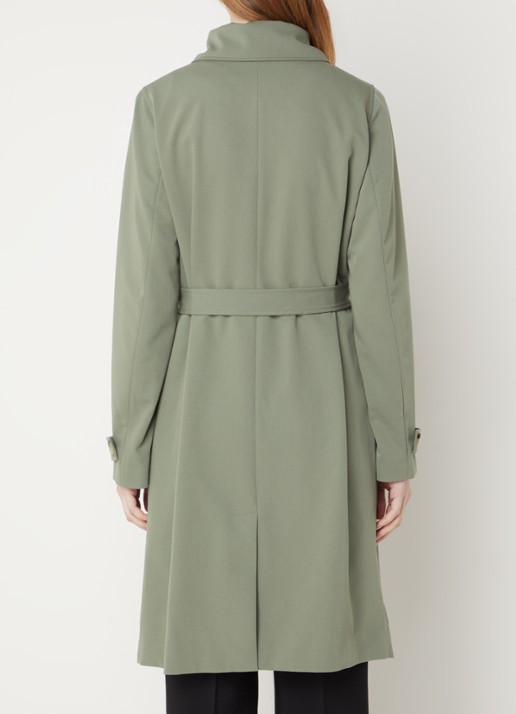 Modström Hiro trenchcoat met dubbele knopenrij en strikceintuur - achterkant 3 legergroen