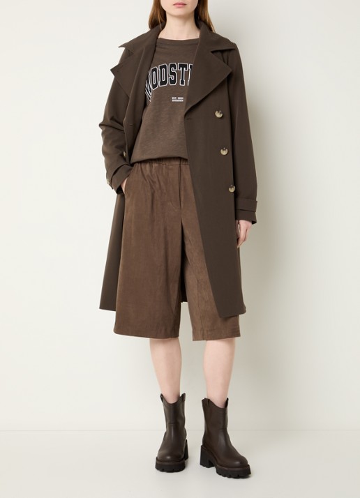Modström Hiro trenchcoat met dubbele knopenrij en strikceintuur - voorkant 2 bronsgroen