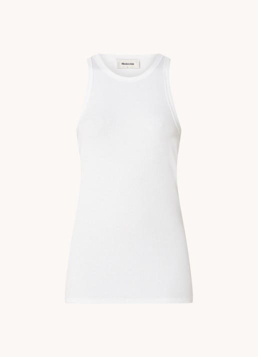 Modström Igor ribgebreide tanktop met stretch - voorkant wit