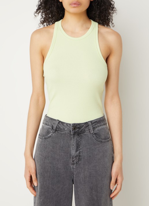 Modström Igor ribgebreide tanktop met stretch - detail 2 neongroen