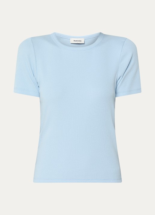 Modström Igor T-shirt met ribstructuur - voorkant 2 lichtblauw