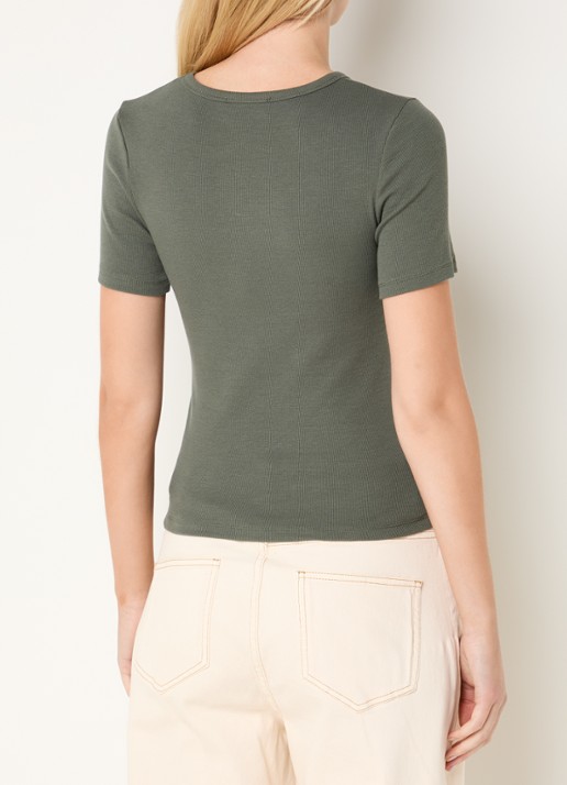 Modström Igor T-shirt met ribstructuur - achterkant 4 legergroen