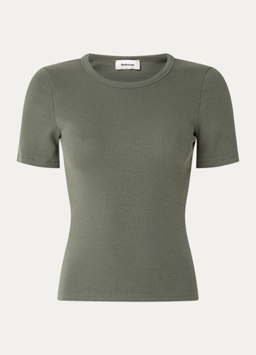 Modström Igor T-shirt met ribstructuur - voorkant legergroen
