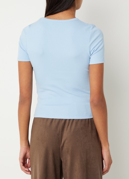 Modström Igor T-shirt met ribstructuur - achterkant 2 aquablauw