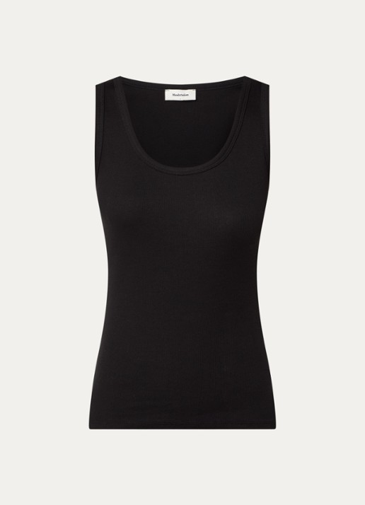 Modström Igor tanktop met ribstructuur - voorkant zwart