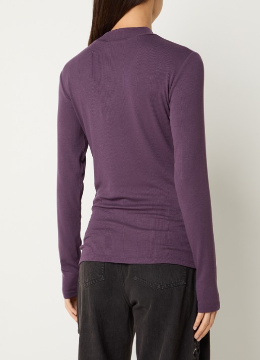 Modström Krown ribgebreide longsleeve met stretch - achterkant 3 aubergine