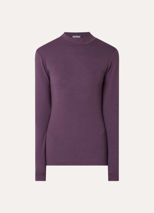 Modström Krown ribgebreide longsleeve met stretch - voorkant aubergine