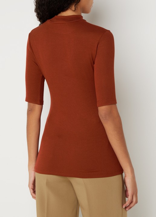 Modström Krown T-shirt met ribstructuur - achterkant 4 oranjebruin