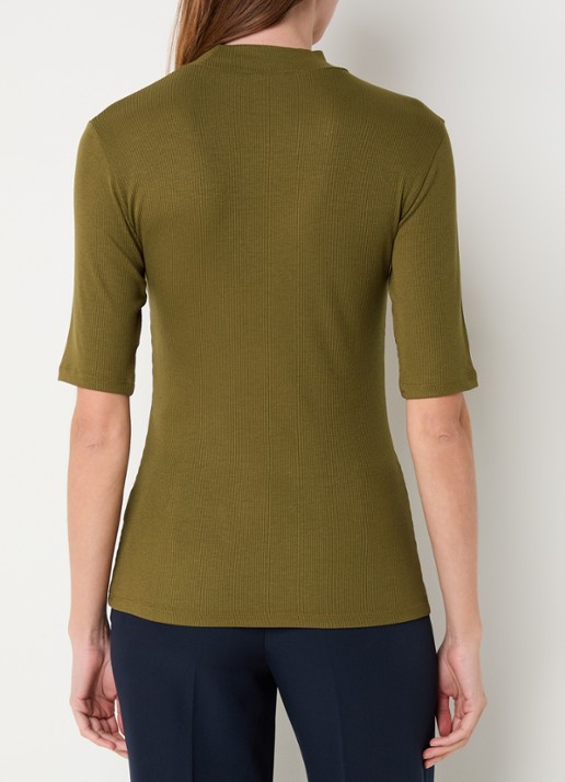 Modström Krown T-shirt met ribstructuur - achterkant 4 mosgroen