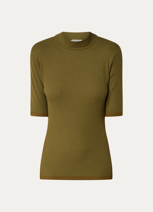 Modström Krown T-shirt met ribstructuur - voorkant mosgroen