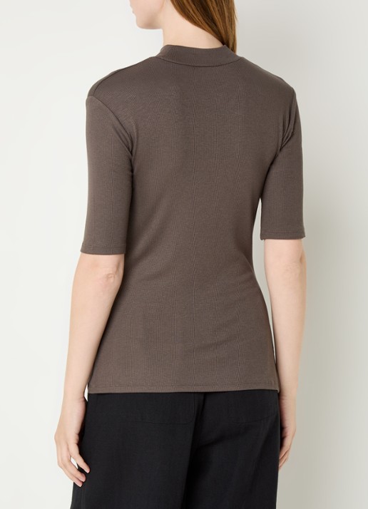 Modström Krown T-shirt met ribstructuur - achterkant 4 bruin
