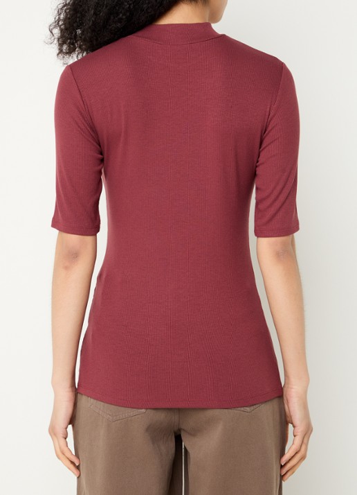 Modström Krown T-shirt met ribstructuur - achterkant 4 bordeauxrood