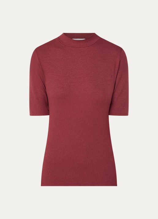 Modström Krown T-shirt met ribstructuur - voorkant bordeauxrood