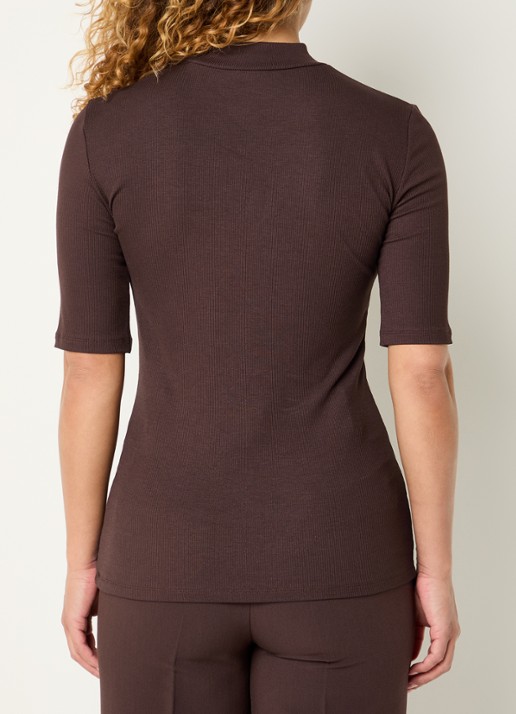 Modström Krown T-shirt met ribstructuur - achterkant 4 donkerbruin