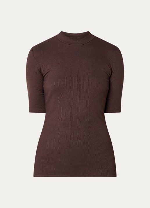 Modström Krown T-shirt met ribstructuur - voorkant 2 donkerbruin
