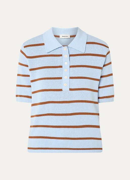 Modström Malva polo met streepprint - voorkant 2 lichtblauw