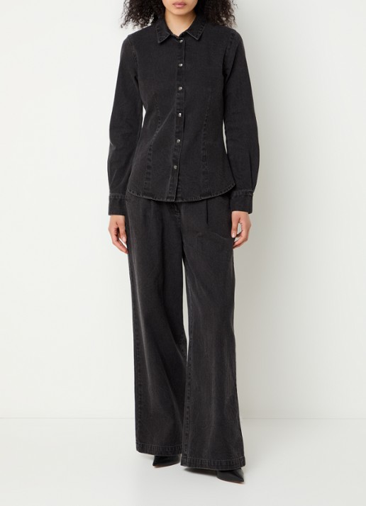 Modström Minni blouse van denim - voorkant 2 donkergrijs