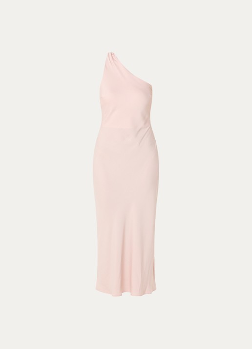 Modström Narcissa one shoulder midi jurk van satijn - voorkant oudroze