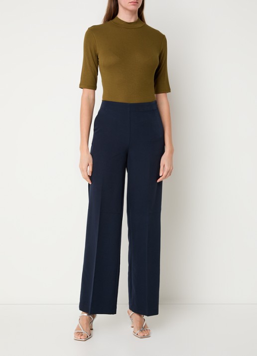 Modström Nelli high waist loose fit pantalon met steekzakken - voorkant 3 donkerblauw