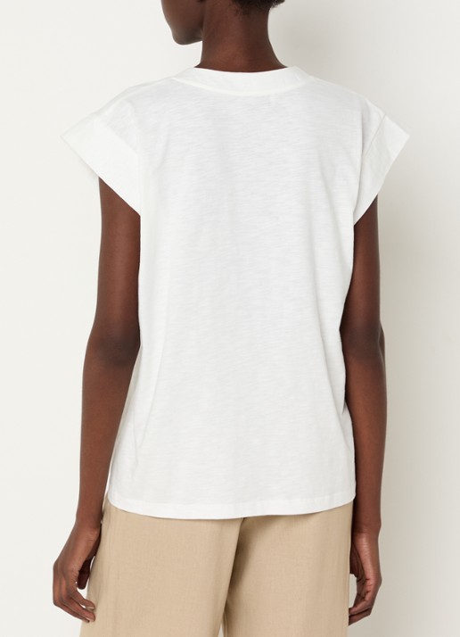 Modström Neoma T-shirt van  katoen met V-hals - achterkant 4 gebroken wit
