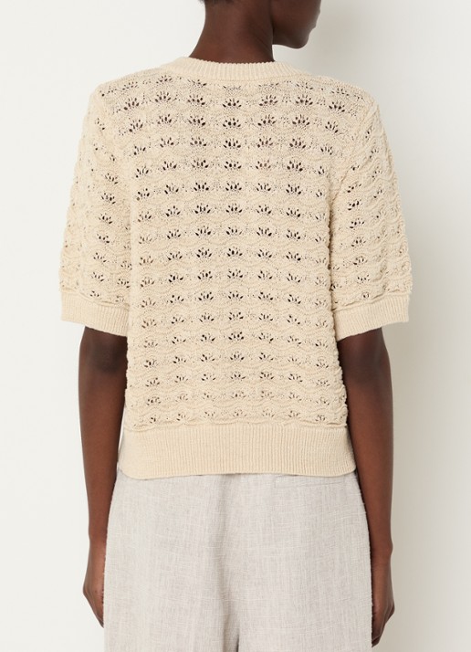 Modström Neppo grofgebreid vest met opengewerkt detail - achterkant 5 beige