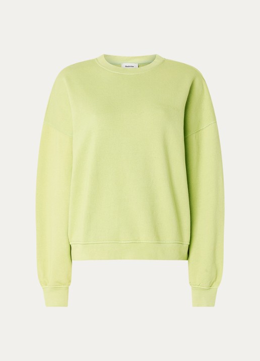 Modström Niarn sweater van  katoen met logo - voorkant lime