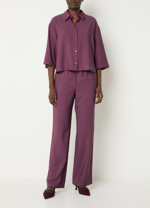 Modström Nicki blouse met plooien - voorkant 4 aubergine