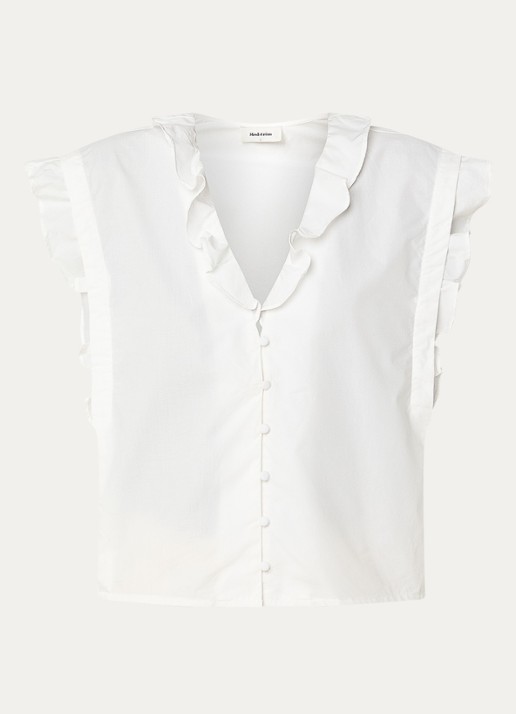 Modström Nikko mouwloze blouse met ruches - voorkant 3 gebroken wit