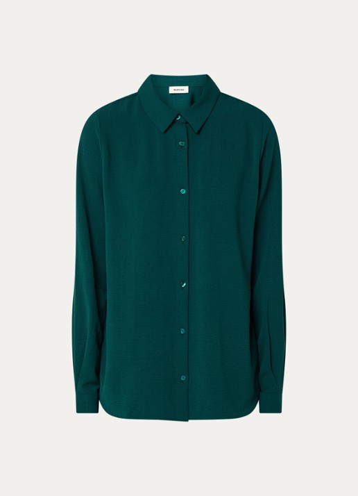 Modström Ossa blouse met kraag - voorkant 3 flessengroen