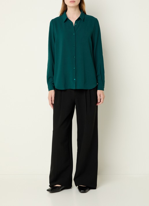 Modström Ossa blouse met kraag - voorkant 4 flessengroen