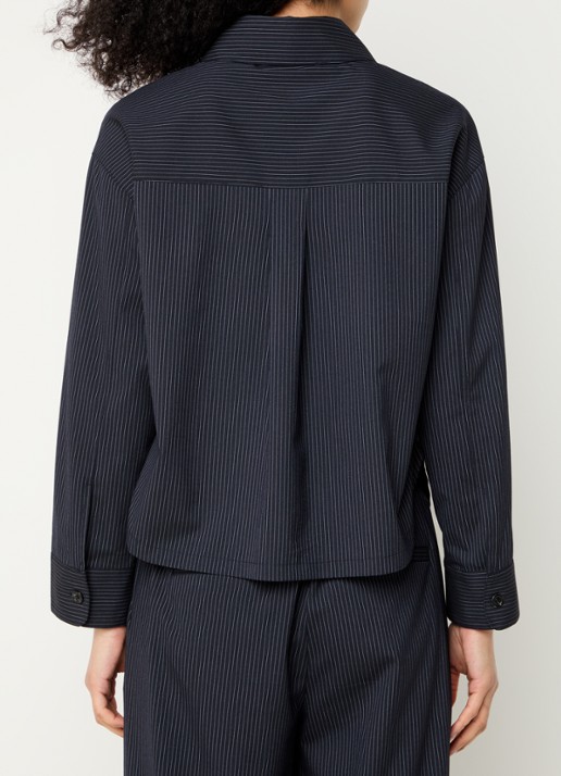 Modström Paity blouse met krijtstreep en borstzak - achterkant donkerblauw