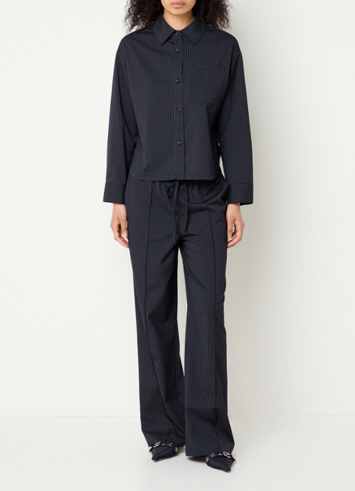 Modström Paity blouse met krijtstreep en borstzak - voorkant 4 donkerblauw